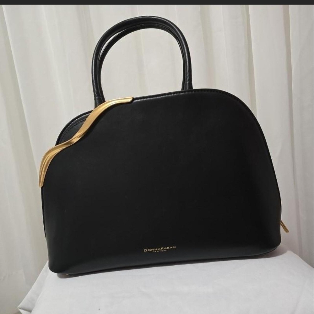 Donna Karan Black Leather Dome Satchel with Gold Accent - Picture 8 of 8